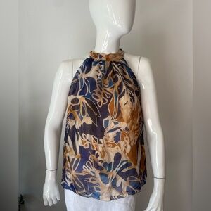 bellambra silk blend made in italy Floral Halter Neck Women Top - Blue and Brown